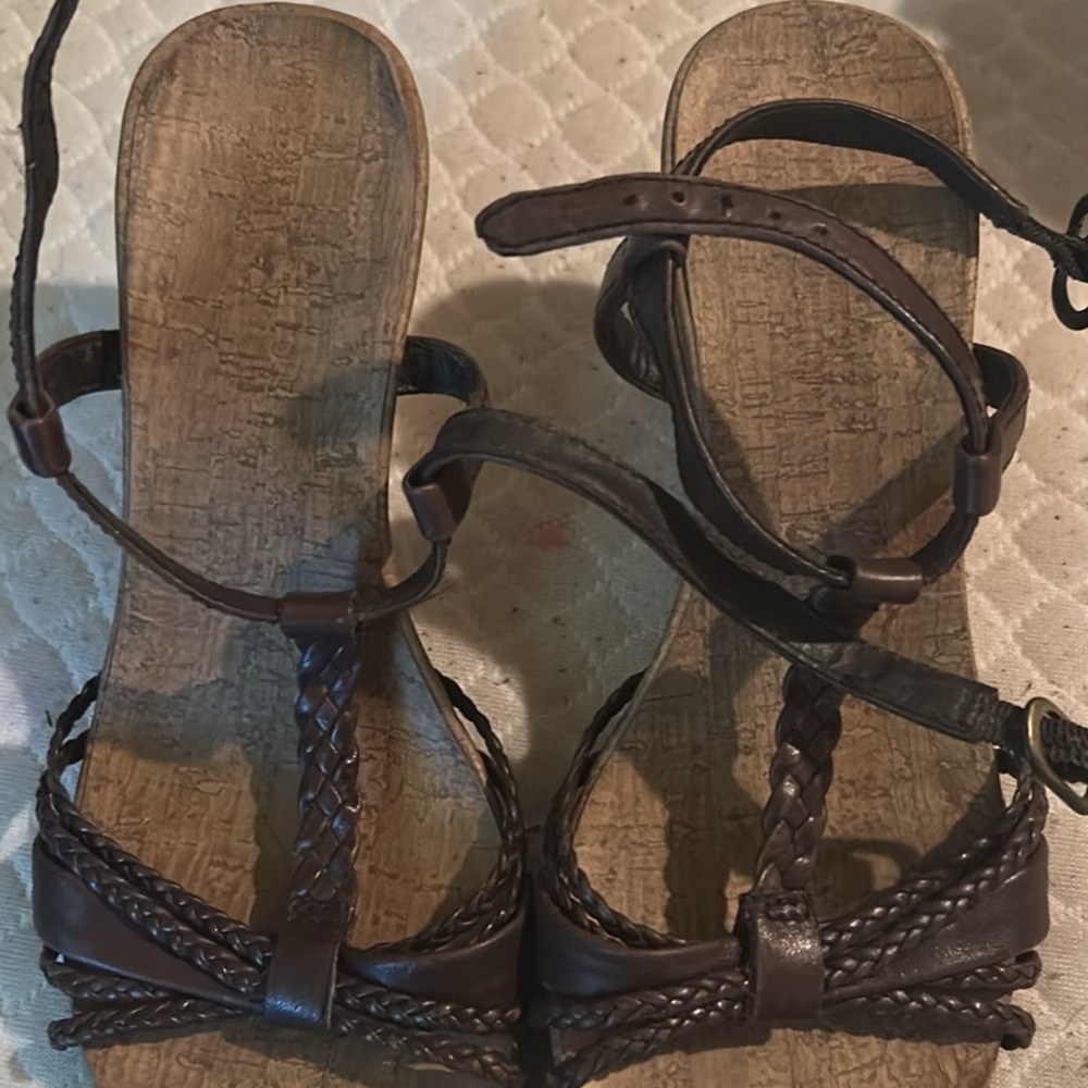 Brown Braided Sandals with Ankle Strap